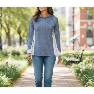 NEW Peter Millar Womens Hooded‎ UPF Shirt Geometric Stretch Outdoors Blue Size M